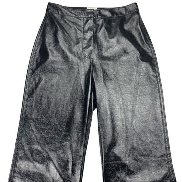 Aritzia Wilfred Vegan Leather Vinyl High Rise Straight Pant In Black Size 6 - Picture 3 of 6